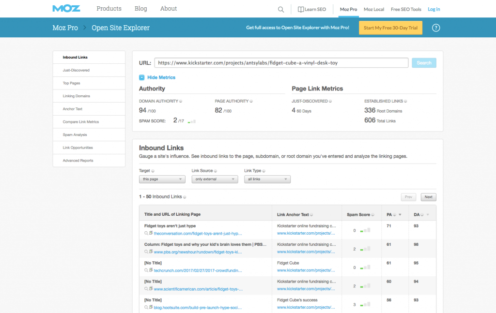 find kickstarter backlinks